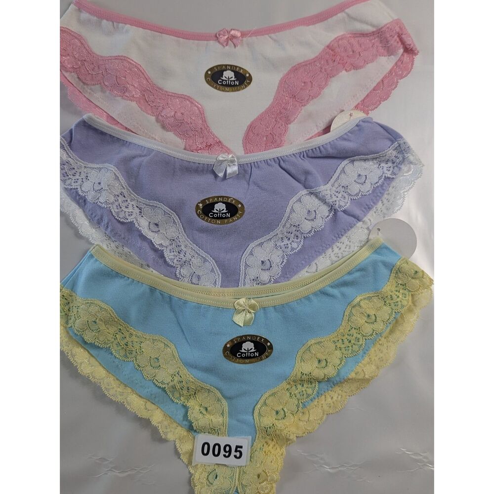 3 Pack Womens Panties Medium Cotton Lace Bikini Underwear Lot Multicolor